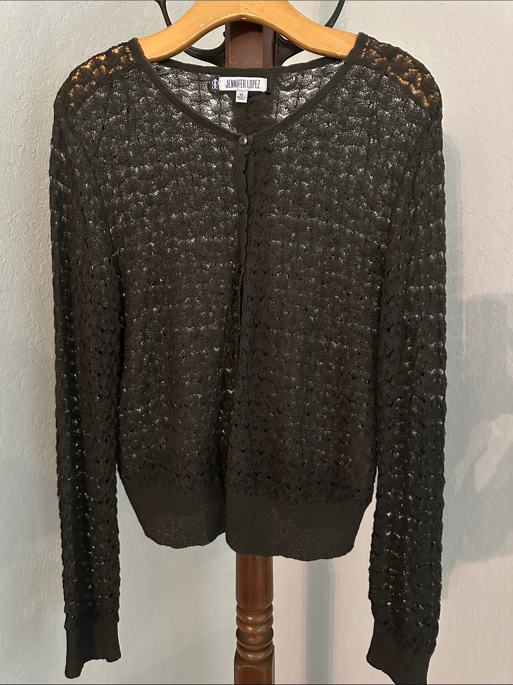 Jennifer Lopez Brown Openwork Button-Front Cardigan Sz XL